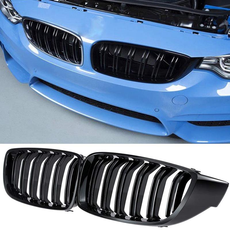 Kühlergrill Gitter Nierengrill Ersatz für BMW 4er F32 F33 F36 F80 F82 Doppelsteg M4 Sport Style Glänzend Schwarz