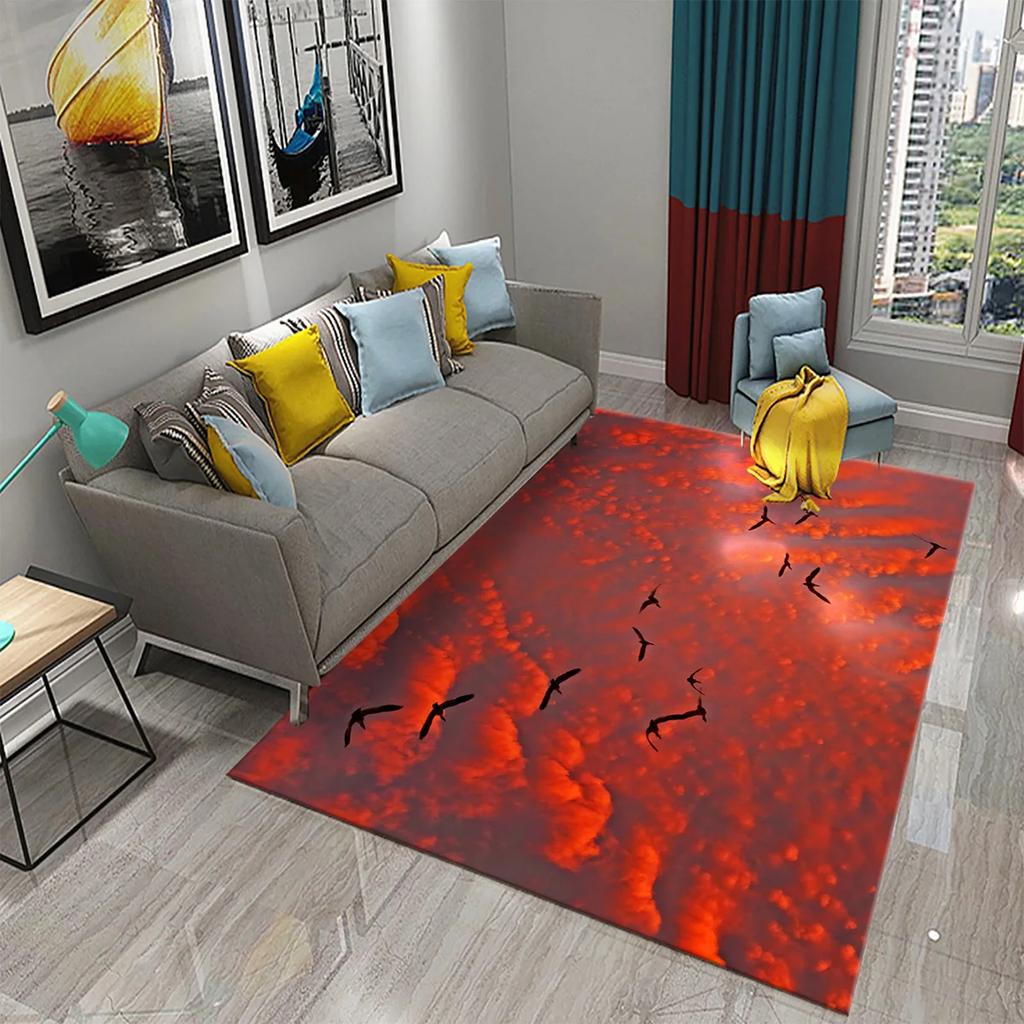 3D Migratory Birds Carpet Sunset Seaside Birds Rugs for Kitchen Bathroom Anti-Slip Carpet Living Room Bedroom Floor Decor Mats