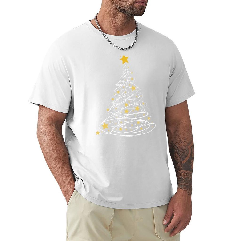 Golden Christmas Tree Pen Art Stars Cute Xmas Lover Gift T-Shirt Tees Anime Figures Summer Clothes Shirts Men