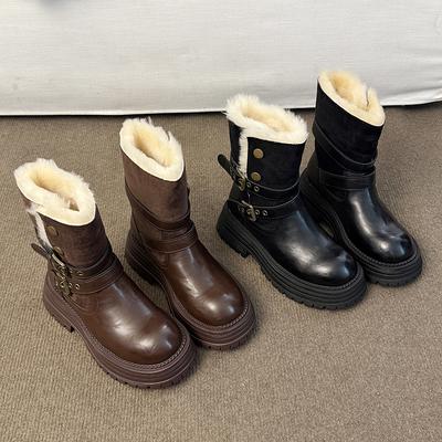 Mode Englisch Plateau Winter Allzweck Kurze Schäfte Damen Fleece Baumwollstiefel