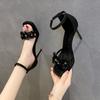 Fashion Summer New Open-toe High-heeled Shoes Women's Outward Wear Temperament with Skirt One-line Rhinestone Stiletto Sandals