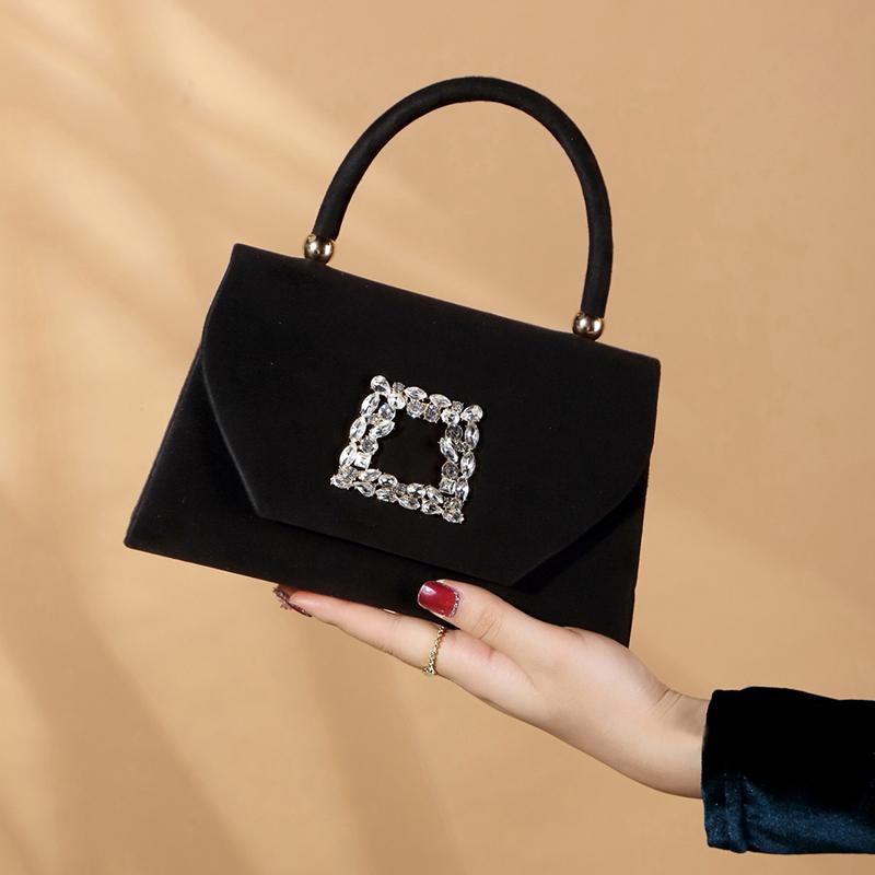 Блестящий Блеск Сияющий Роскошный Гламурный Изысканный 1 шт. Элегантный и Модный Сверкающий Бархатный Вечерний Клатч KTY 22.5x5.5x13.5cm чёрный