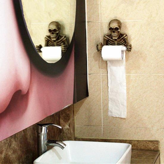 Skull Toilet Paper Holder Wall Mount Toilet Tissue Paper Roll Storage Holder Resin Skeleton Figurine Gothic Bathroom Accessory
