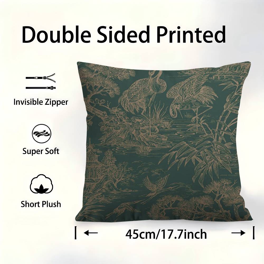 Sage Green Cranes Cushion Cover Pillowcase Upholstery Sofa Throw Pillow Home Decor Pillowcas