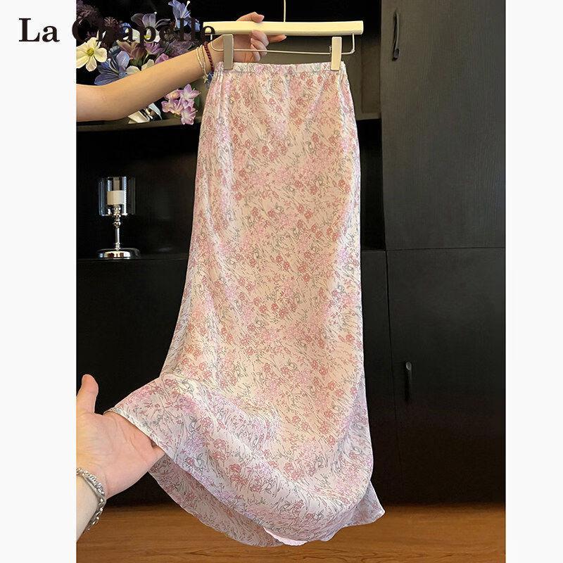 La Chapelle Women s Floral Print High-Waist A-Line Mermaid Midi Skirt M розовый