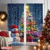 2pcs 2D Flat Printing Christmas Curtain Colorful Christmas Trees and Snowmen In the Snow Durable 100% Polyester Fabric Without
