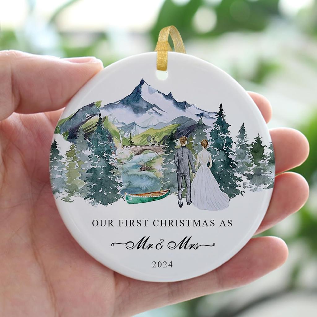 2024 First Christmas Married Ornament,First Year as Mr and Mrs Christmas Hanging Ornament Wedding Decoration for Couple