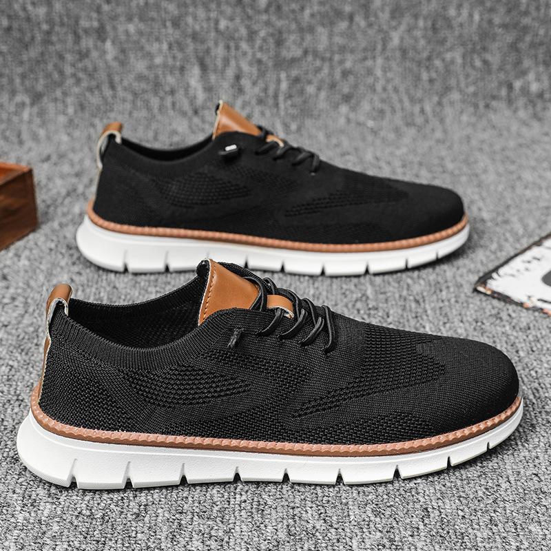 British style summer breathable sneakers flying woven shoes men's large size casual running shoes