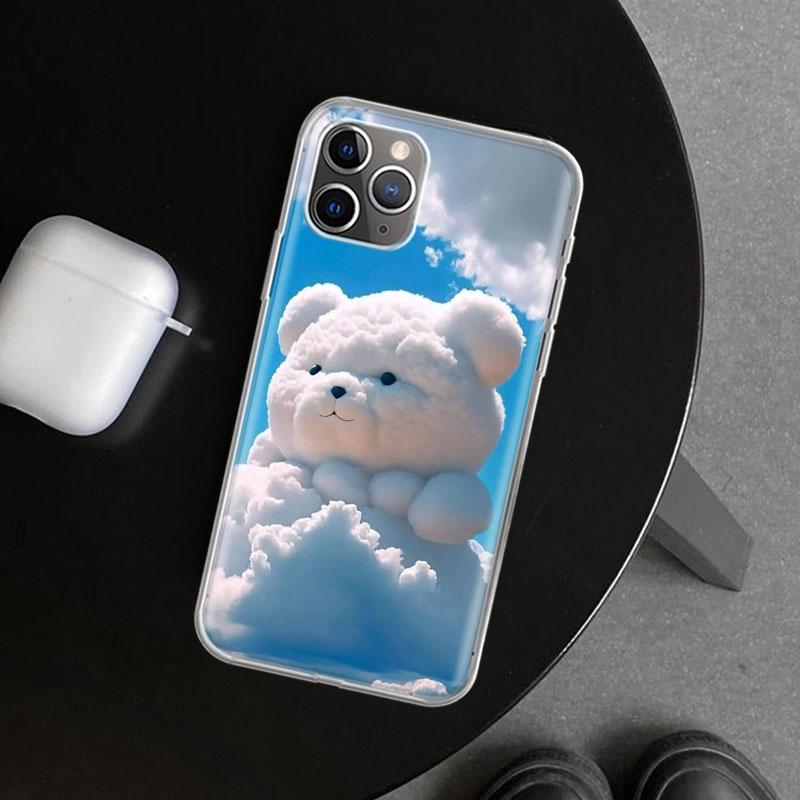 Sunny Clouds Teddy Bear Phone Case Cover for iPhone 11 12 13 Mini 14 15 Plus 16 Pro Max 17 Air 7 8 + SE Art Customized Fundas 11