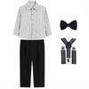 Toddler Boys Suspenders Pants Set Striped Button Down Shirt and Bow Tie Kids Formal Party Outfit Cute Wedding Guest Costume for 1-12Y