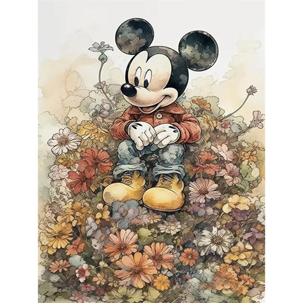 

Disney Diamond Painting Mickey Mouse Watercolor Floral Illustration Mosaic Art DIY Cross Stitch Embroidery Set Full Diamond Home Decor Gift Round 20x30cm