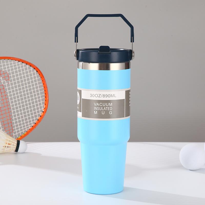 Tazza da Auto Portatile da 30 oz ad Alta Capacità, Tazza Termica in Acciaio Inossidabile con Cannuccia e Manico, Borraccia da Viaggio Sportiva, Termos