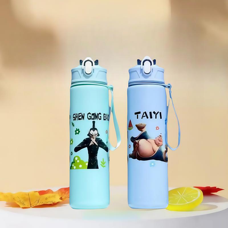 750ml Cute cartoon character water cup Plastic Straw Water Cup Sports Water Bottle High Value Outdoor Large Capacity Camping