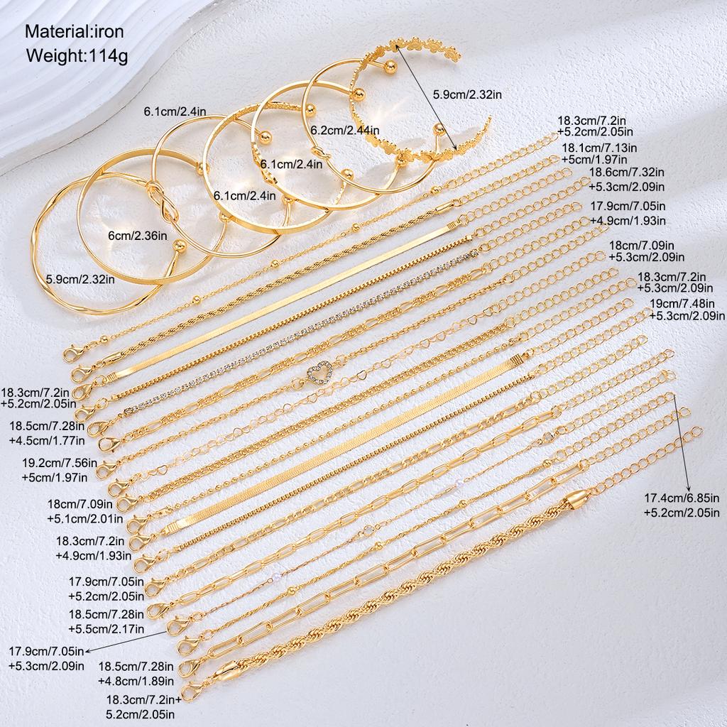 25 Stück/Set Personalisierter Multi-Element-Armreif mit dicker Linie, goldfarben, Herz, Perle, Zirkon, für Damen, täglicher Schmuck 2026