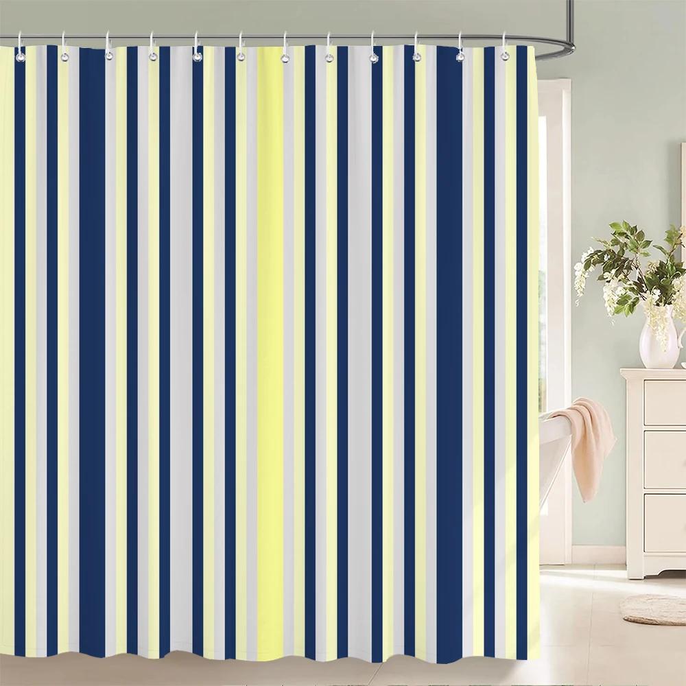 

Modern Stripe Shower Curtains Waterproof Fabric Bath Curtains For Bathroom Bathtub Large Wide Bathing Cover With Hooks W60H190(CM)-1 Pcs