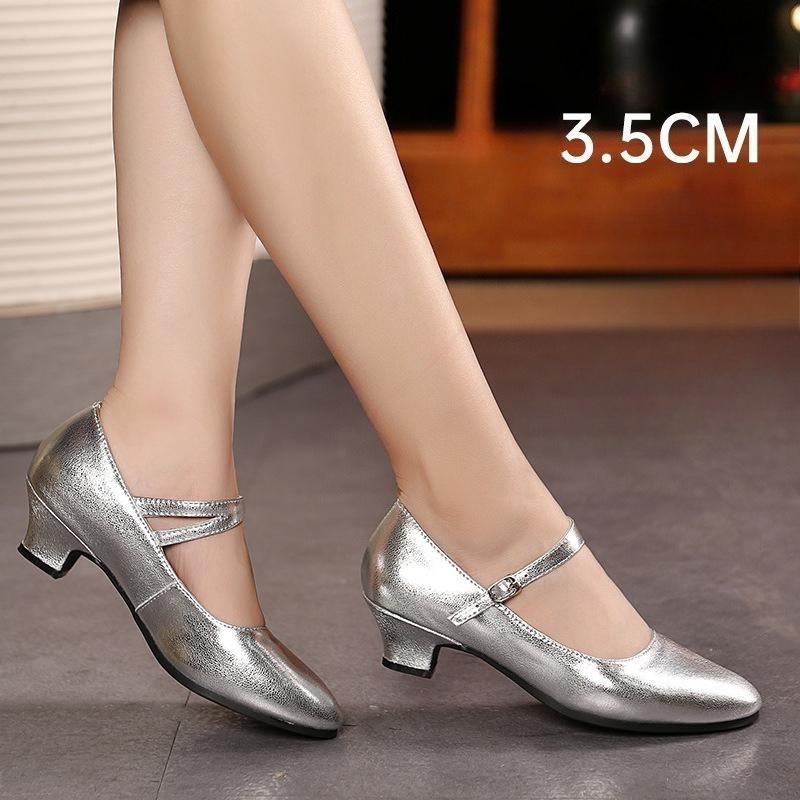 Latin Dance Shoes Women Medium Heel Soft Sole Ballroom Dance Shoes Red