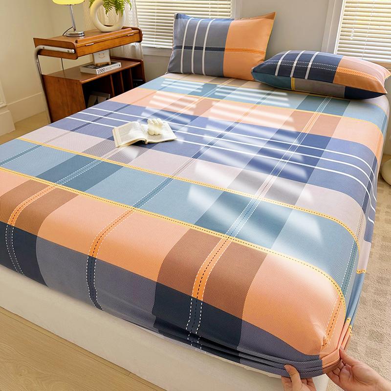 Plaid Style Bedsheet Elastic Fitted Sheet Printed Bed Cover Home Soft Mattress Protector drap de lit (Pillowcase Need Order)