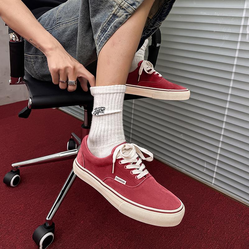 Fashion Red Retro Vulcanized Men's Shoes Comfortable Low Cut Canvas Shoes Fashionable Casual Sports Designer Breathable Flat Shoes