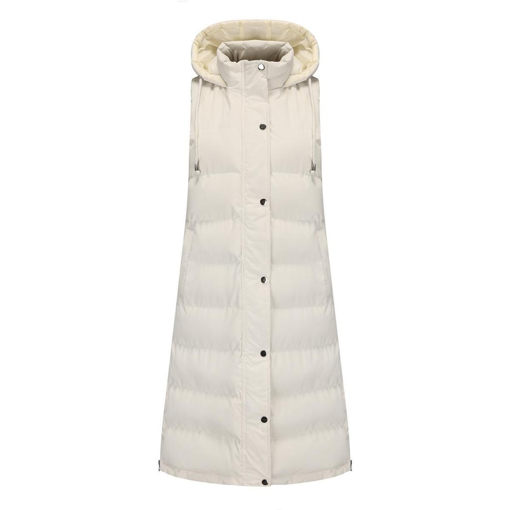 Women’s Coats Hooded Sleeves Long Style Solid Color Vest Quilted Jacket Autumn Winter Thick Warm Outer Wear