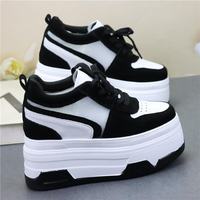 Fashion 10CM 12CM Air Mesh Microfiber Leather Ankle Boots High Brand Comfy Booties Fashion Summer Chunky Sneaker Lace Up Shoes Women