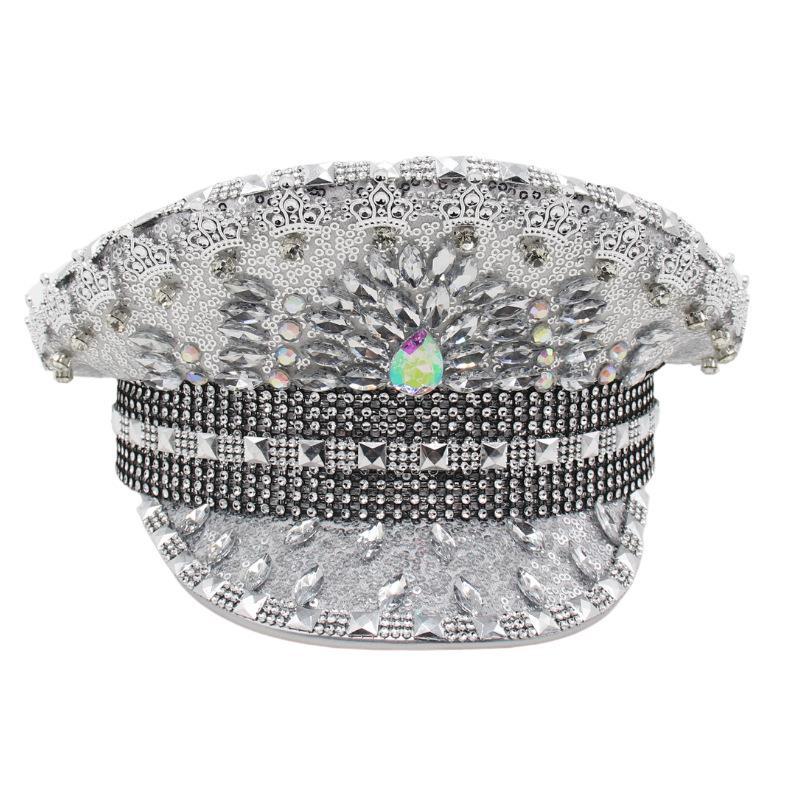 Diamond Big Cap Show Color Diamond Silver Big Cap Flat Top Carnival Day Cap