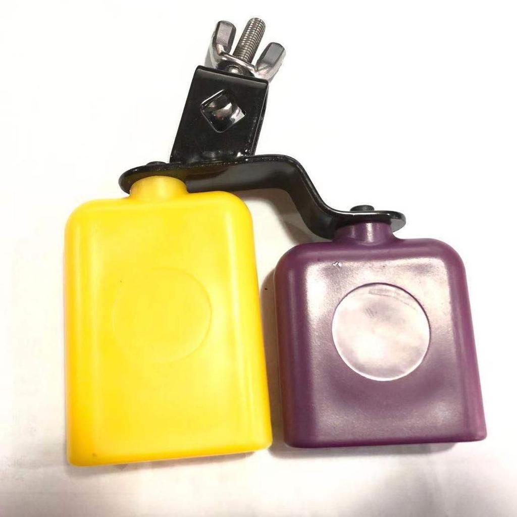 Orff Percussion Rack: Yellow & Purple Drum Wood Blocks, Wooden Fish Blocks, Plastic Blocks, Cowbells - High/Low Pitch