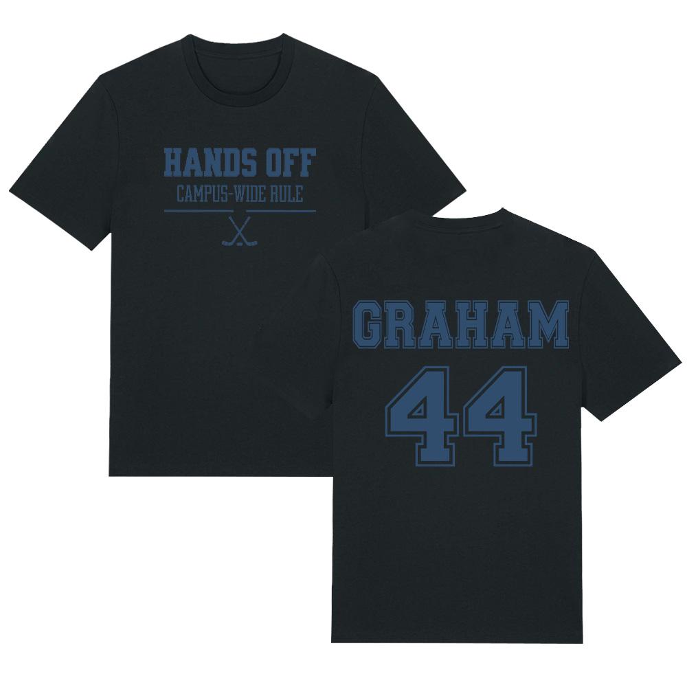 

Off Campus GRAHAM 44 Tees Hands Off Campus Wide Rule Graphic T Shirts Wome Men New Pattern Trendy Pure Cotton Clothes Y2K XS чёрный