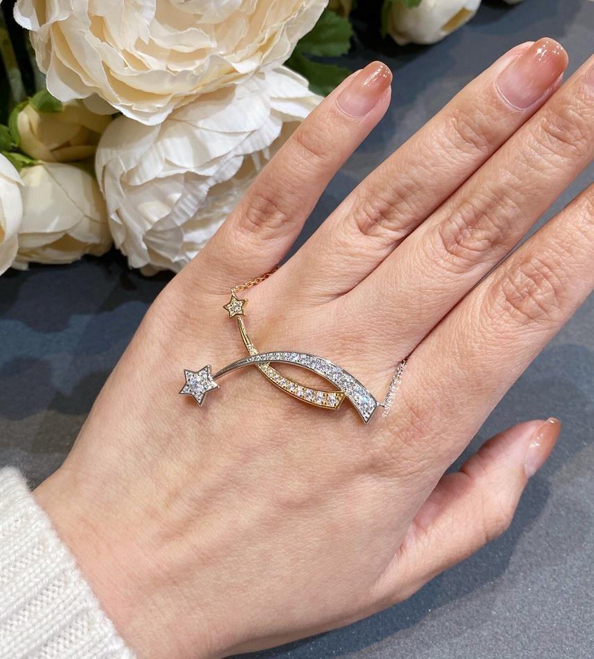 New Hot Brand Vintage Necklace Gifts For Weeding Luxury Jewelry For Women Pink Gold Zircon 2 Star Comet Pure 925 Sliver Pendant