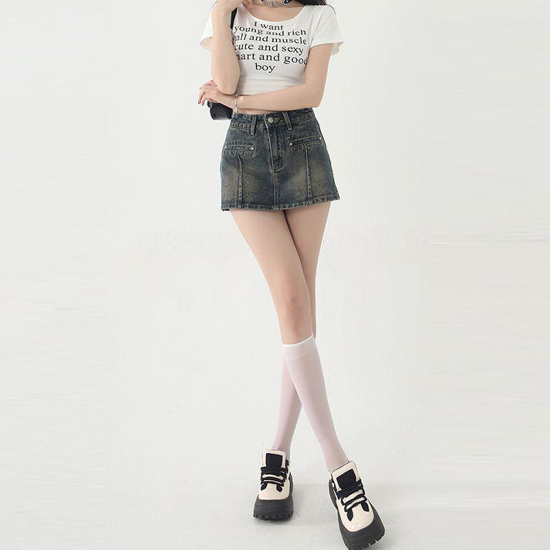 Korean Style High-Waist A-Line Denim Mini Skirt for Women - Spring/Summer Bodycon Skirt