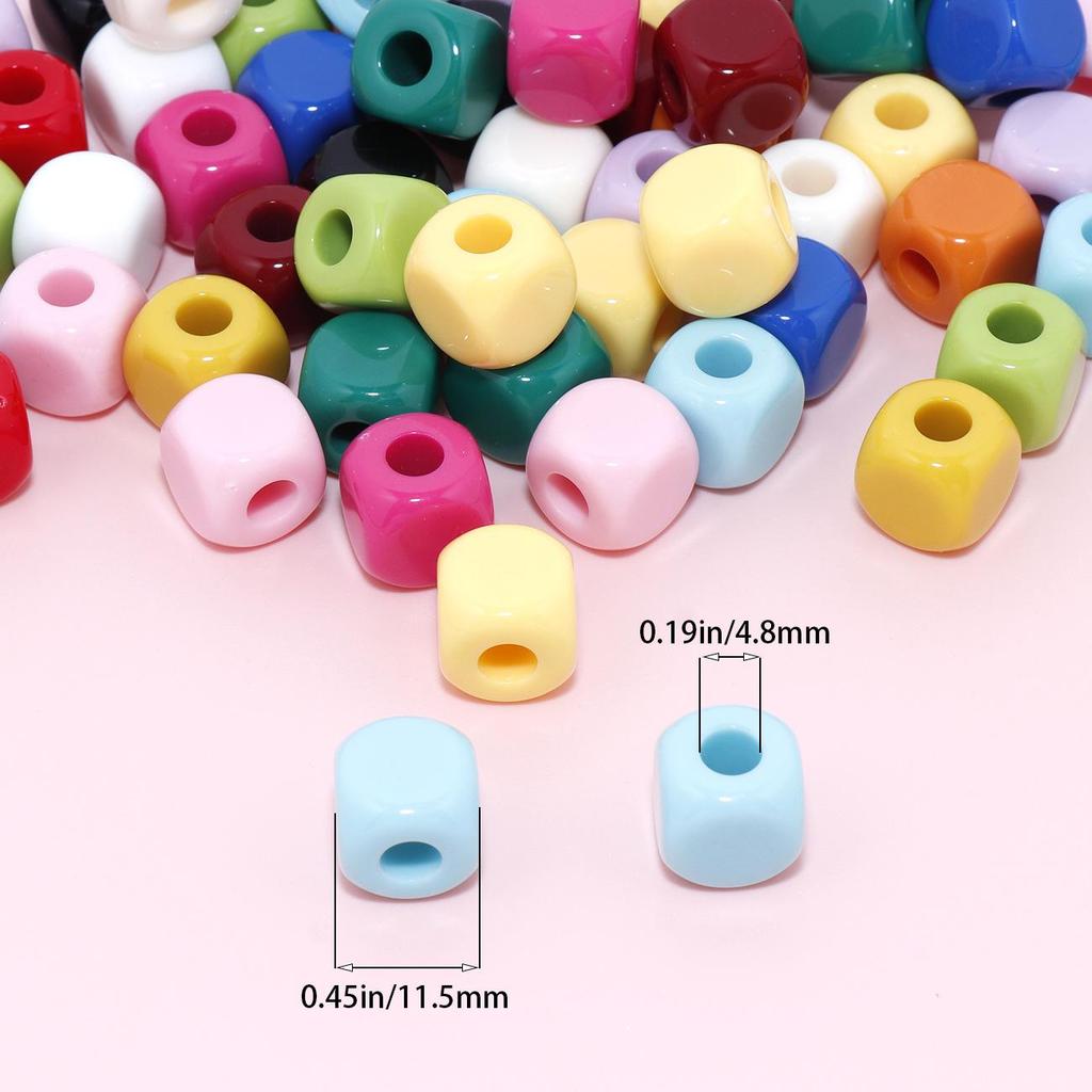 Acrylic 12mm Square Block with Rounded Corners and Straight Hole for DIY Bracelet, Hair Tie, Ornament, Phone Chain, and Card Accessories.
