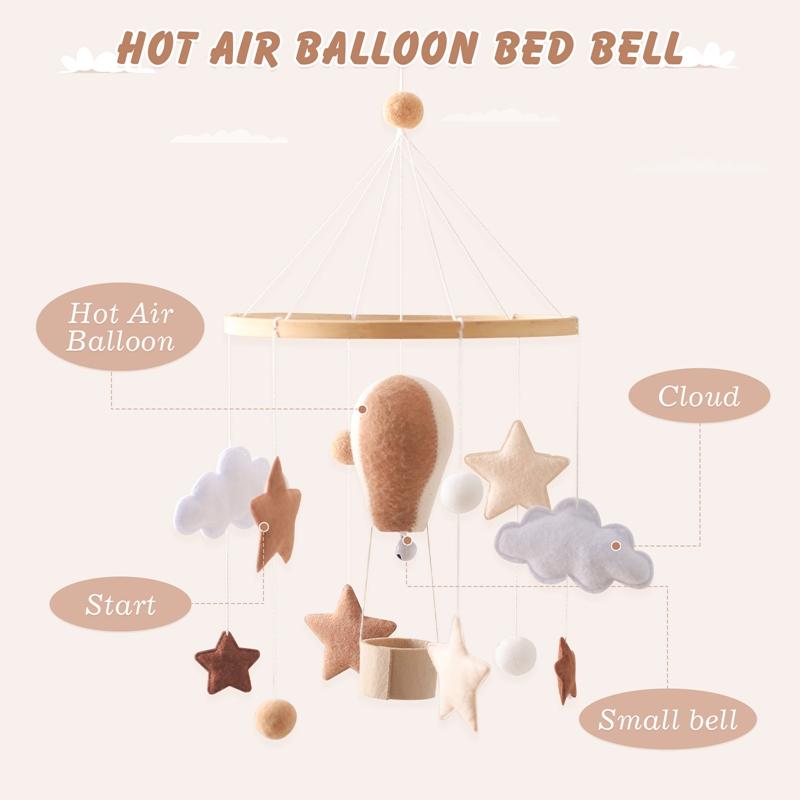 Air Balloon Baby Rattle Toys Wooden Mobile Musical Bed Bell Hanging Toy 0-12 Month Newborn Infant Crib Gift Holder Brackets