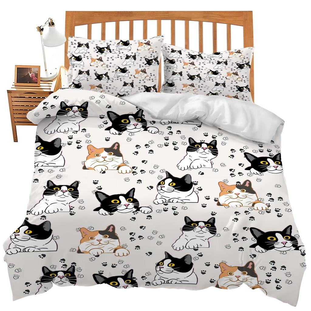 Cute Cat Duvet Cover Set Boys Girls Adults Animal Printed Bedding Set Pet Theme Comforter Cover Pet Quilt Covers with Pillowcase