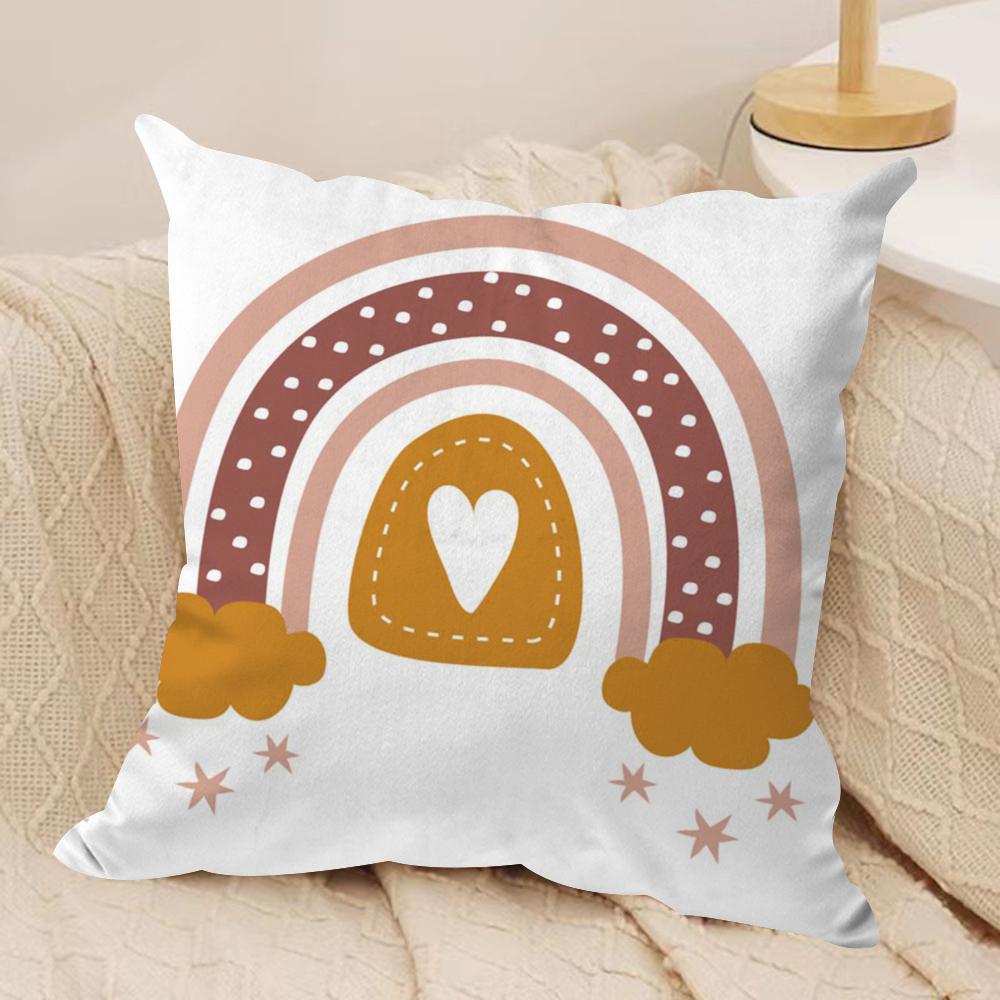 Rainbow Print Cushion Cover Soft Plush Double-Sided Printed Sofa Pillow Cushion Cover | Cozy All-Season Durable Decor Gift