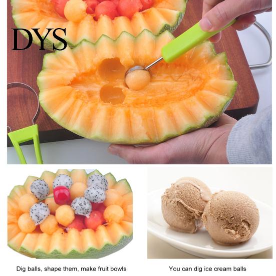 Edelstahl Obstlöffel Set 3-in-1 Baller Melonen Schnitzwerkzeuge Schäler Schneider Kerneentferner Eiscreme Küchenutensilien Dekoration