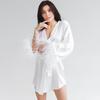 Bathrobes Satin Sexy Mini Dress Long Sleeve Loose Peignoirs Women Robe White Wedding Dress Black Bride Dresses