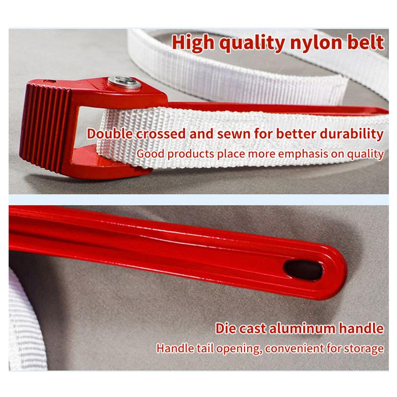 12In Belt Wrench Oil Filter Puller Strap Spanner Chain Wrench Strap Opener Adjustable Strap Opener Cartridge Disassembly Tool