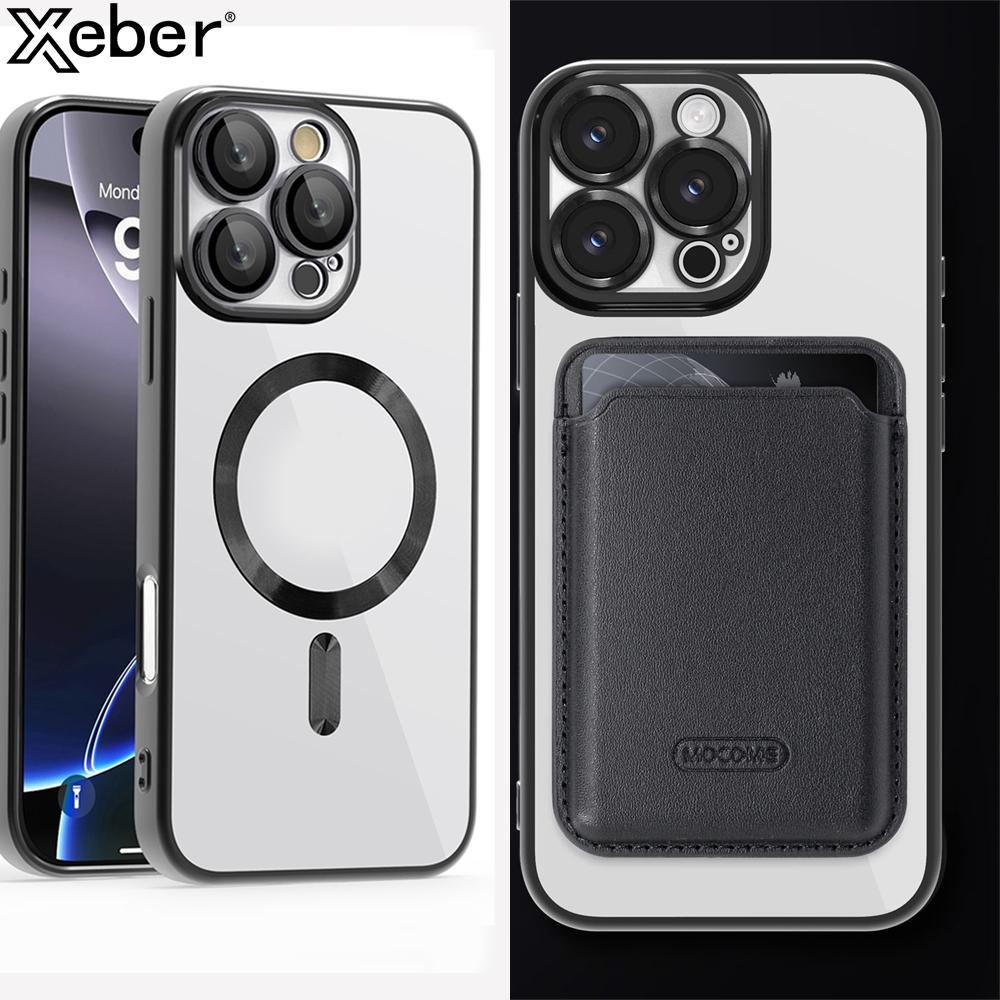 For Magsafe Wallet Leather Plating Clear Case For iPhone 12 13 14 15 16 Pro Max 11 Card Holder Phone Bag Cover