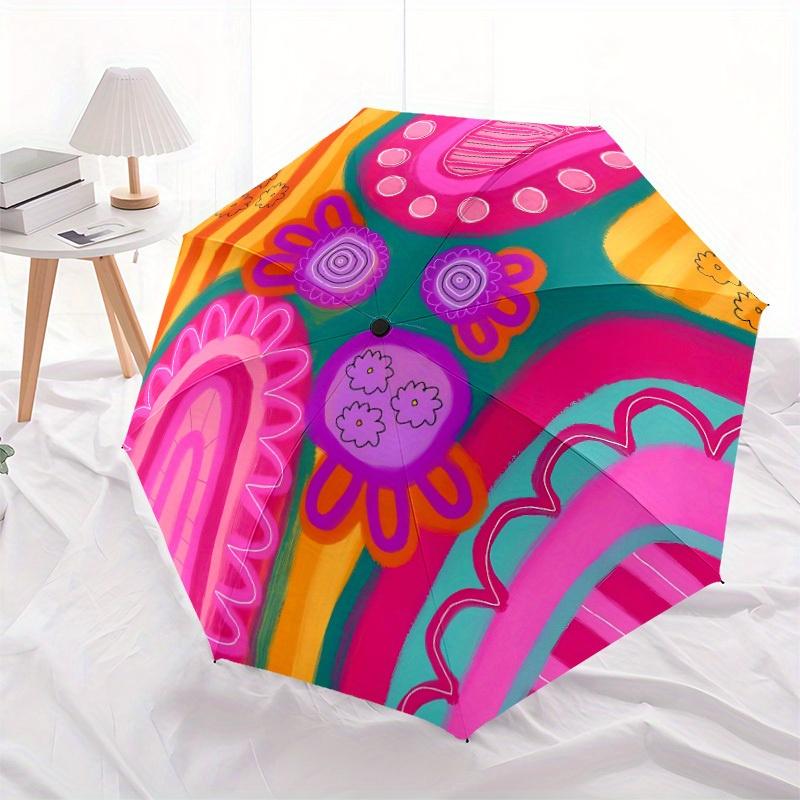 1pc Abstract Colorful Flowers Automatic Opening/Closing Folding Umbrella with 24 Ribs, Plastic Handle, Windproof Portable Sunshade Umbrella y250726064