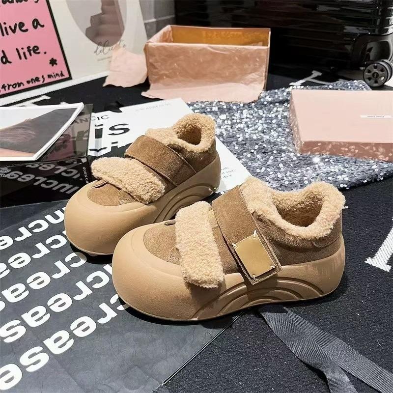 

Туфли из овечьей шерсти на липучке, шерстяные хлопковые, женские зимние новые на толстой подошве, бархатные, с круглым носком, универсальные, модные туфли-хлебцы 40 хаки