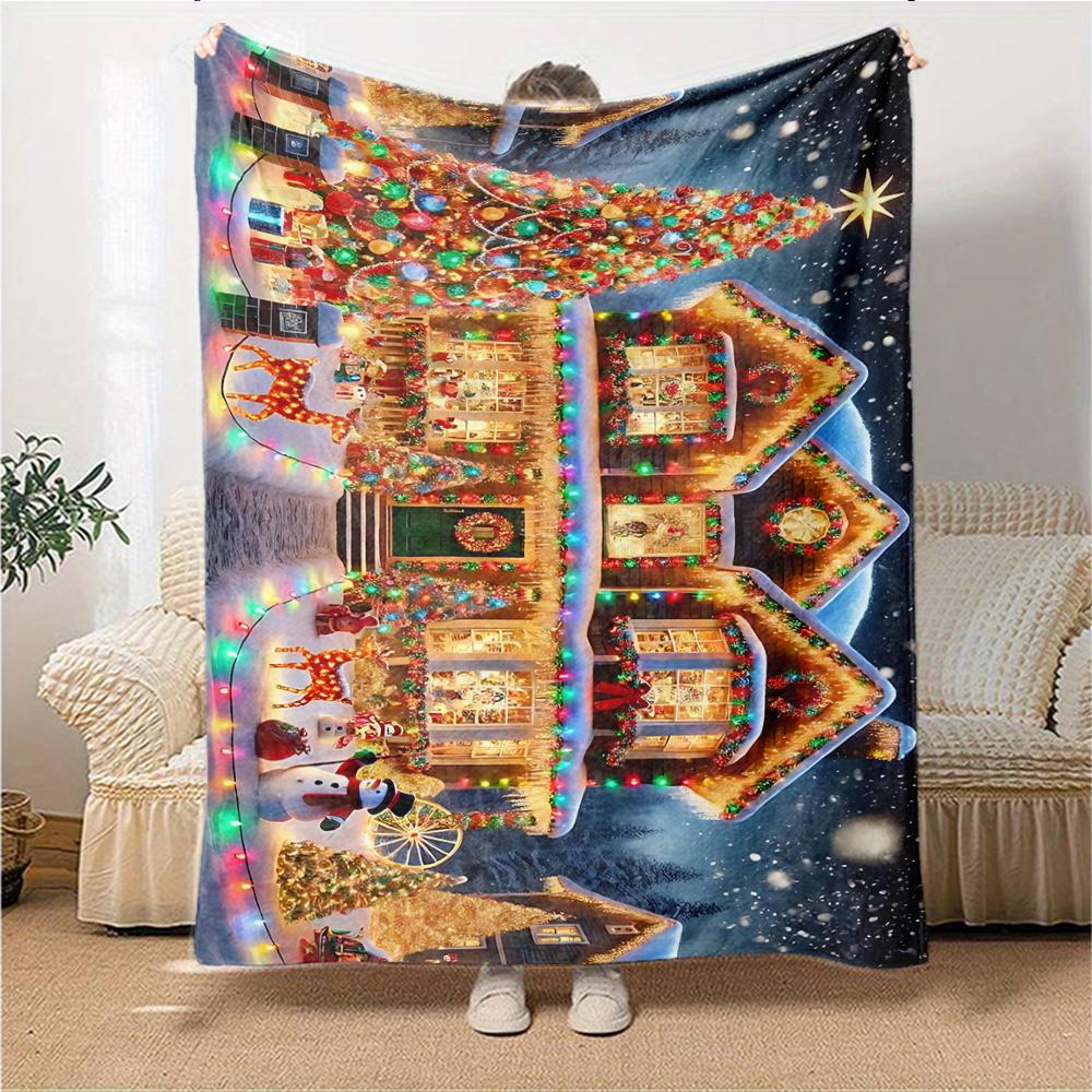 1Pc Winter Snowflakes Blanket Soft Throw Blanket For Home Bedroom Bed Sofa Travel Office Solid Christmas Blanket