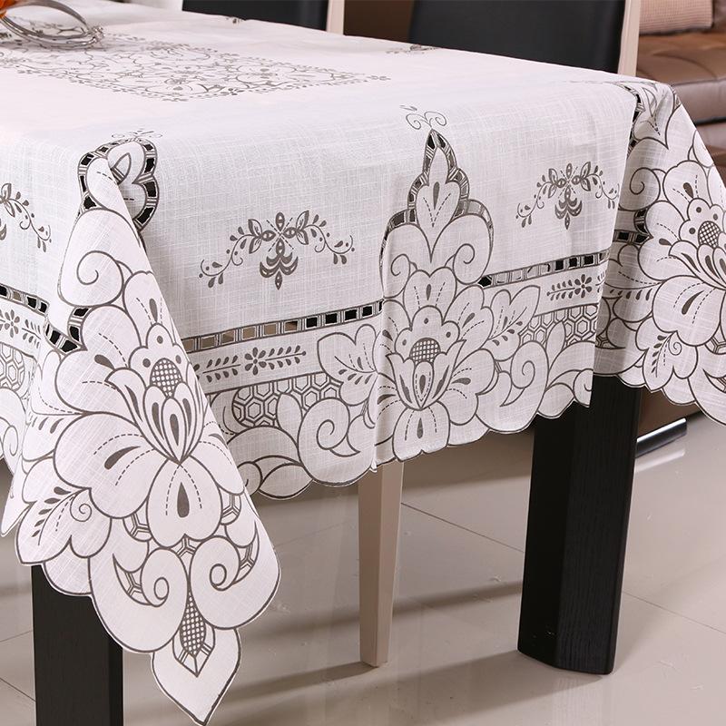 Countryside Tablecloth Slub Yarn Flower Print Hollow European Style Cover Washable Table Cloth For Tea Table
