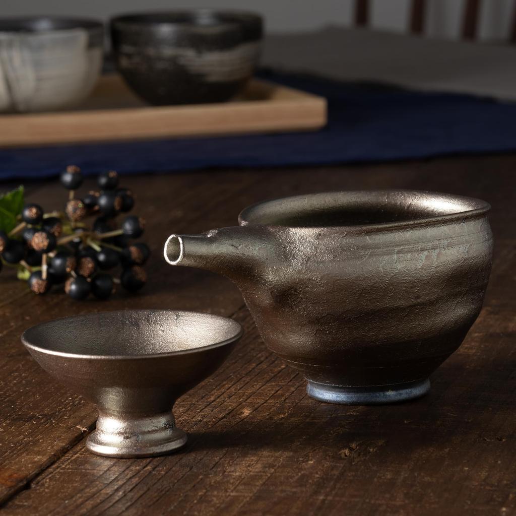 Marui Seito Shigaraki Ware Hechimon Sake Cup, Diameter 7.5cm, Silver Crystal Black, MR-3-4057