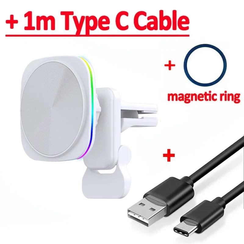 30W RGB LED Magnetic Wireless Charger Car Phone Holder Stand Car Mount For iPhone 15 14 13 12 Pro Max Car Fast Charging Station