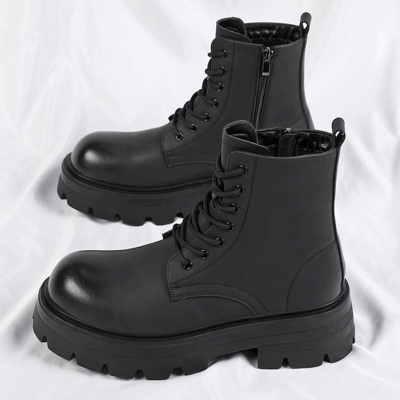 Fashion Outdoor Lace Up Non-Slip Ankle Boot British Style Men High Top Ankle Boot High Quality Casual Leather Thick Bottom Boot