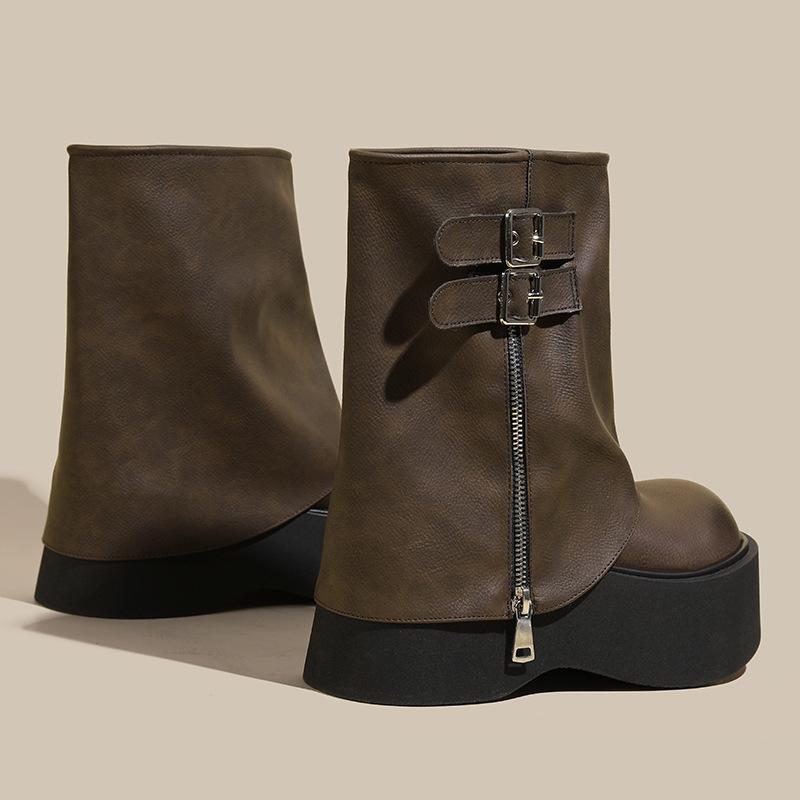 

Medium tube pants tube boots women s new western boots thick heel thick sole retro short boots Martin boots, small size 333 36 темно-коричневого