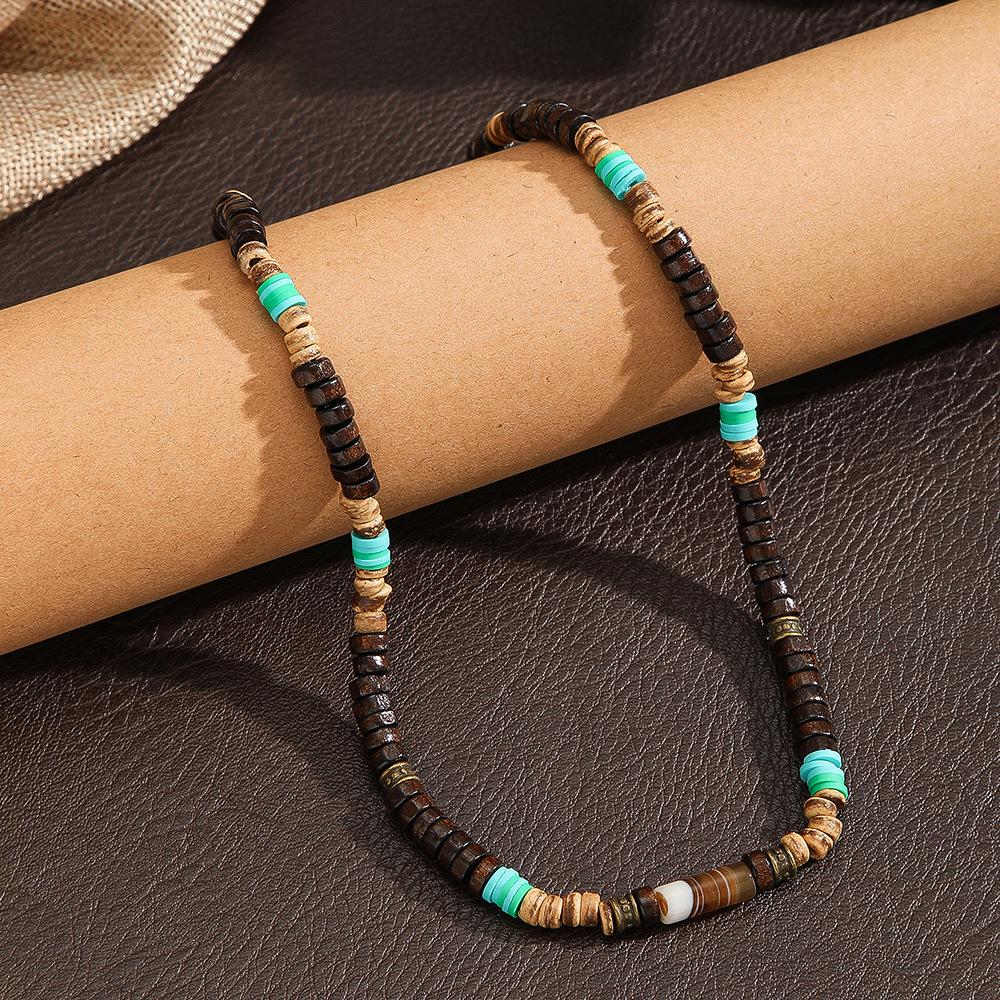Bohemian Styl Kokosowa Łupina i Kamień Choker - Ręcznie robiony Męski Naszyjnik