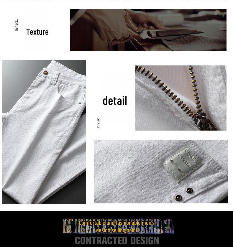 Men's White Slim-Fit Elastic Skinny Jeans - Trendy Long Pants for Spring/Summer 2024