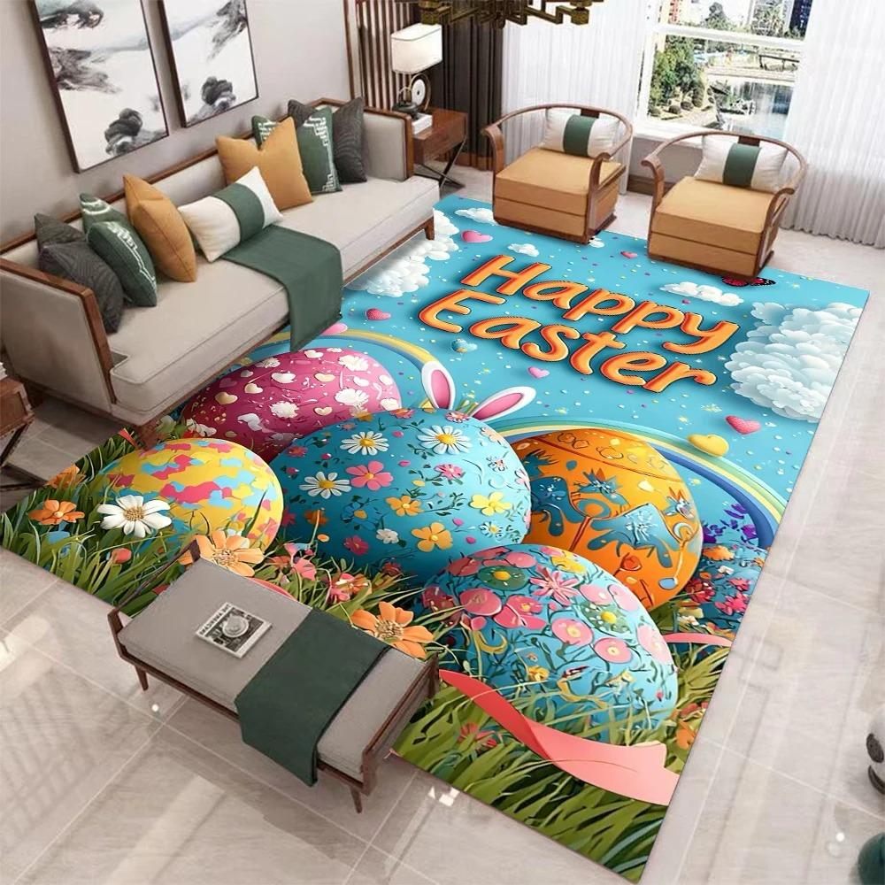 Easter Egg Floral Butterfly Rug Colorful Spring Holiday Carpet Living Room Bedroom Festive Decorative Floor Mat