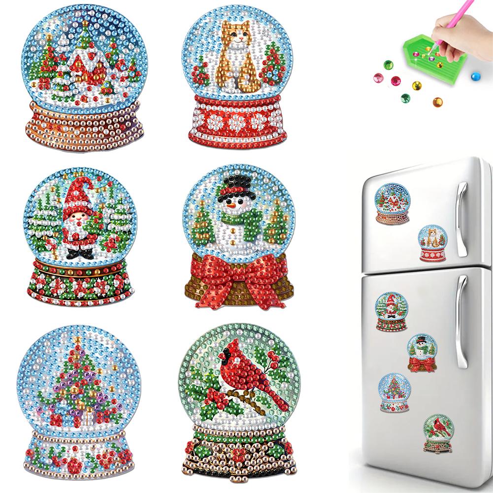 6Pcs Acrylic Christmas Santa Claus Diamond Art Fridge Magnet Diamond Painting Refrigerator Magnet for DIY Crafts Party Gift