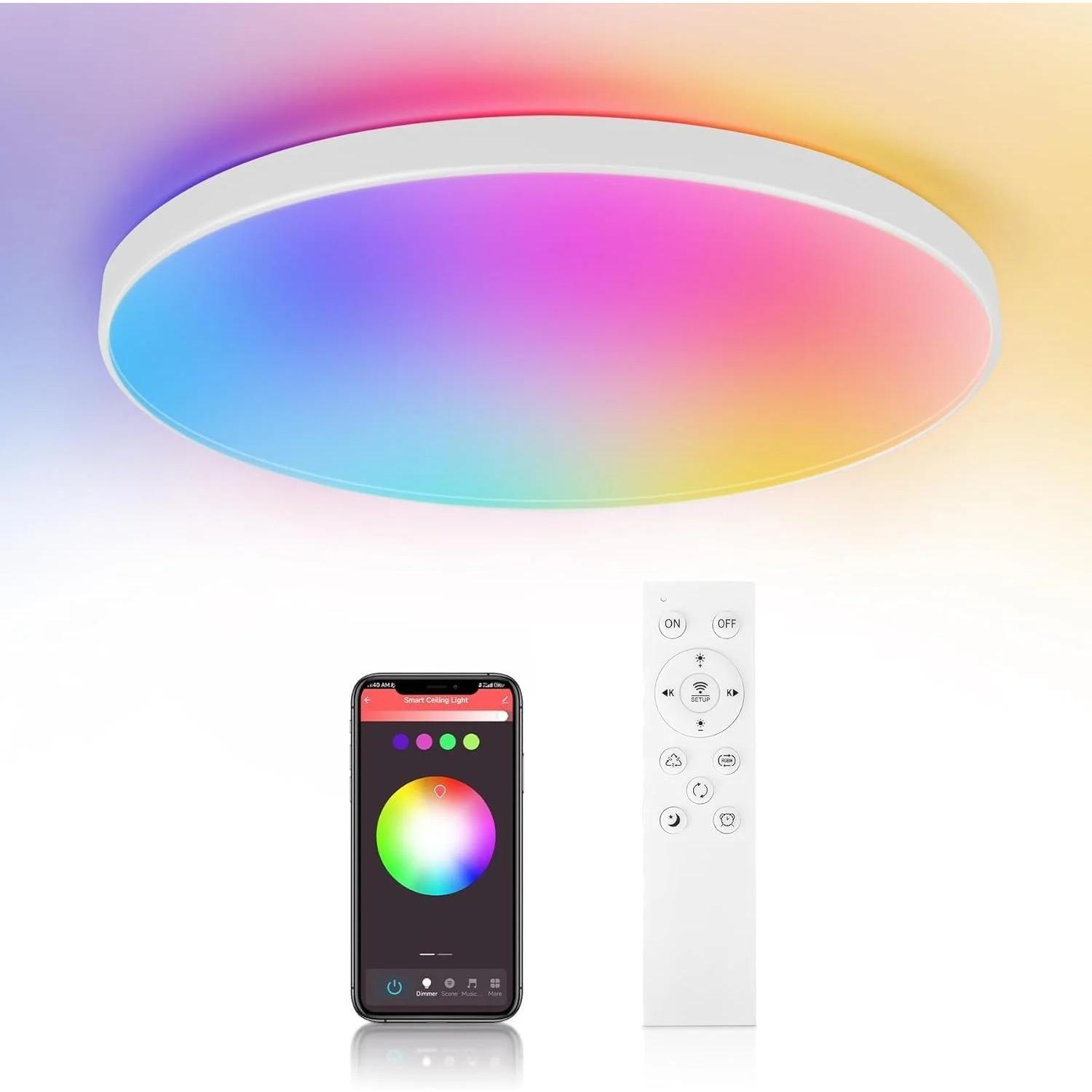 Ceiling Light 24W Dimmable LED Ceiling Light,Bluetooth Bathroom Lights Ceiling with Remote Control,IP44 Waterproof Smart Ceiling Lights for Bedroom белый